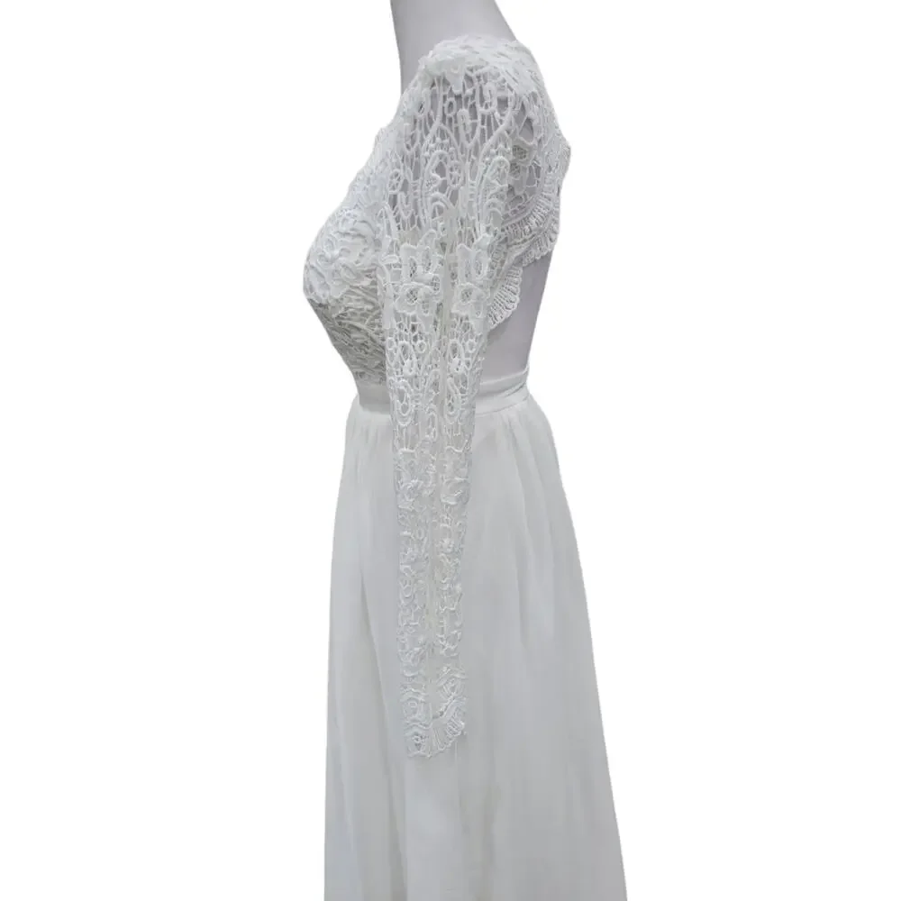 Lulus Awaken‎ My Love Maxi Dress Women’s XS White Lace Long Sleeve Bridal Formal